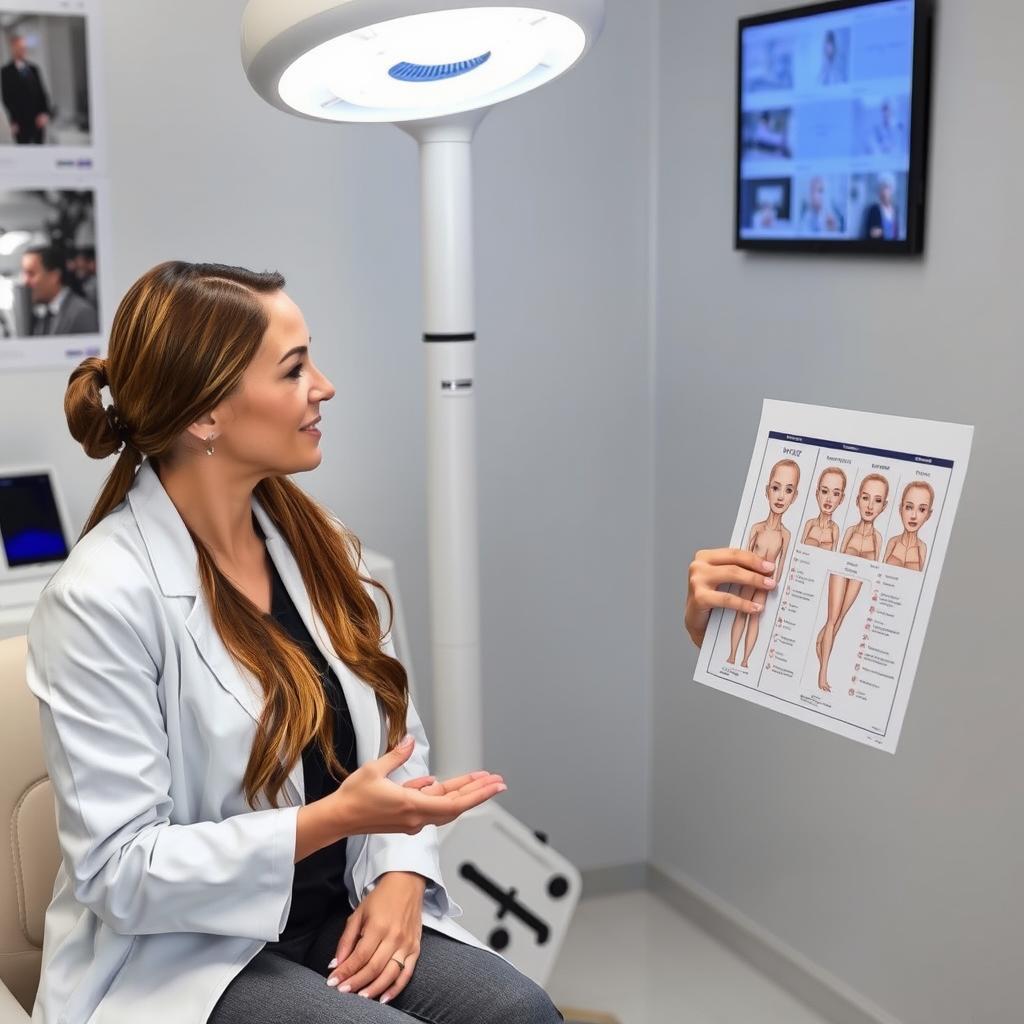 Consulta de avaliação para depilação a laser com profissional explicando o procedimento