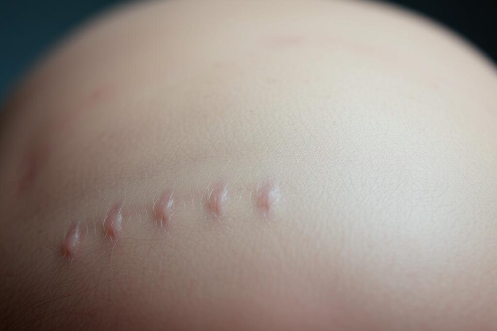 A close-up view of a human scalp, revealing the intricate texture of the skin and hair follicles. The scalp is gently parted, exposing the delicate, pinkish-toned skin underneath. Soft, diffused lighting illuminates the scene, casting subtle shadows that accentuate the contours and details. The image is captured with a macro lens, allowing for a high level of detail and clarity, showcasing the natural beauty and complexity of the scalp. The overall tone is serene and clinical, inviting the viewer to examine the subject matter with a sense of wonder and appreciation.