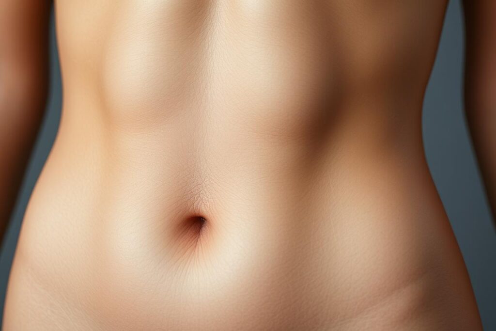 Crioulipólise gordura localizada: a high-definition close-up of a contoured, lithe abdominal region, the skin glowing with a soft, luminous sheen. The musculature is defined, with subtle undulations and shadows, conveying a sense of athletic prowess. The image is captured with a wide aperture lens, creating a shallow depth of field that focuses the viewer's attention on the central area of interest. Soft, diffuse lighting from multiple angles accentuates the sculpted physique, while a muted, earthy color palette lends an air of natural, holistic wellness. The overall impression is one of balanced, targeted body contouring - a testament to the transformative power of the latest aesthetic treatments.