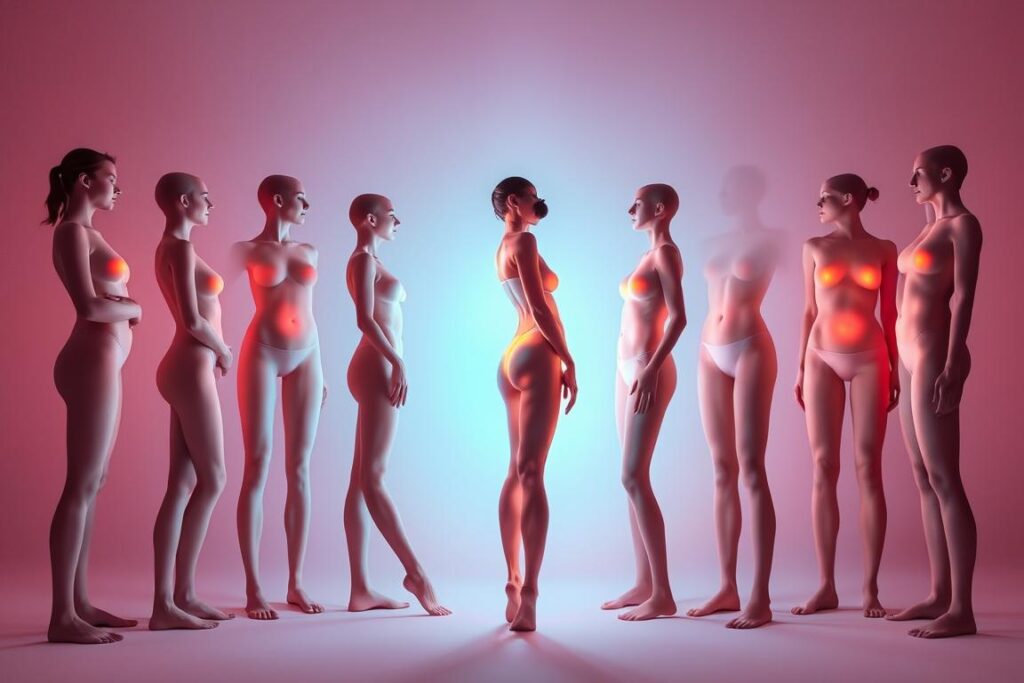 A vibrant visual exploration of the diverse "áreas atendidas" for laser hair removal services. A softly lit scene depicts the human form in various stages of depilation, showcasing the treatment's versatility across small and large regions of the body. Smooth, glowing skin emerges from a background of muted hues, highlighting the transformative power of the procedure. The composition balances anatomical detail with an artistic, ethereal quality, inviting the viewer to appreciate the comprehensive coverage offered by this specialized service.